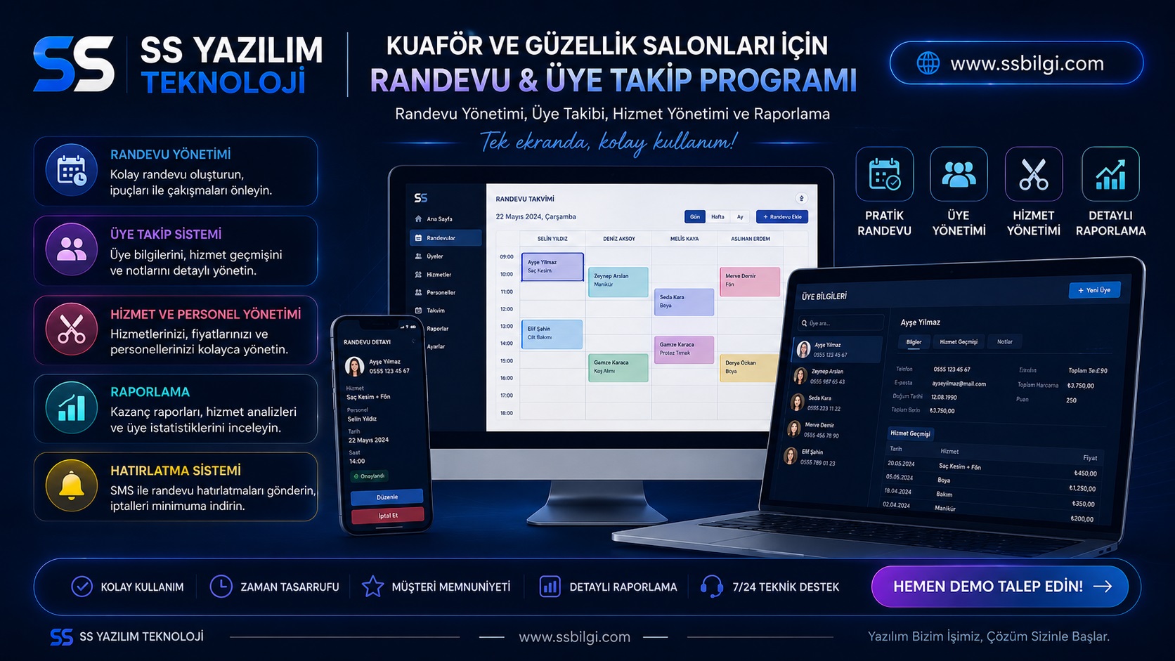 SS Güzellik Salonu ve Kuaför Üye Takip Otomasyon Yazılımı Masaüstü Arayüzü